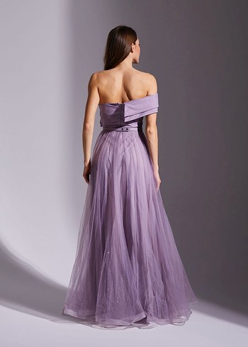 Askılı Mor Uzun Abiye Elbise - Görsel 5