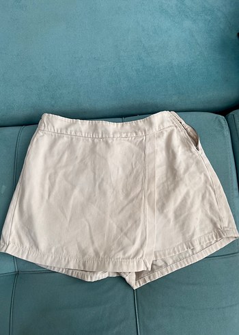 Beyaz Pamuklu Salaş Mini Hamile Şortu