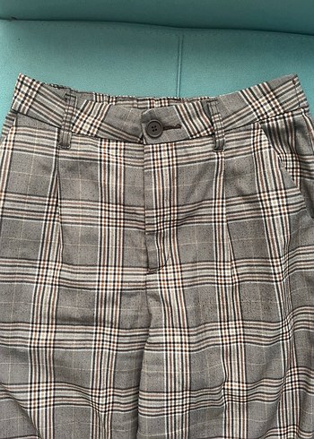 H&M Gri Ekose Desenli Kadın Kumaş Pantolon