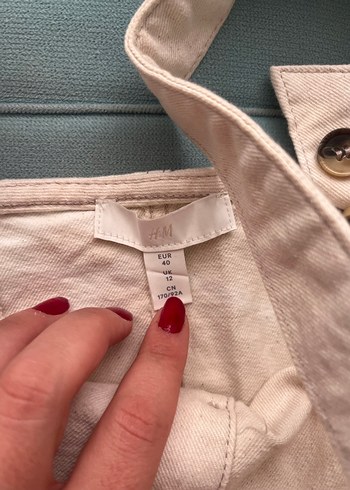H&M Düğmeli Beyaz Denim Uzun Tulum