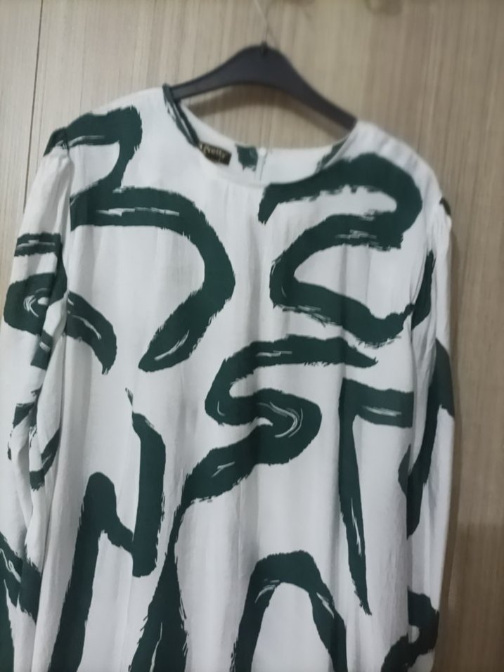 yeşil beyaz Salaş Uzun Kol Elbise - Görsel 2