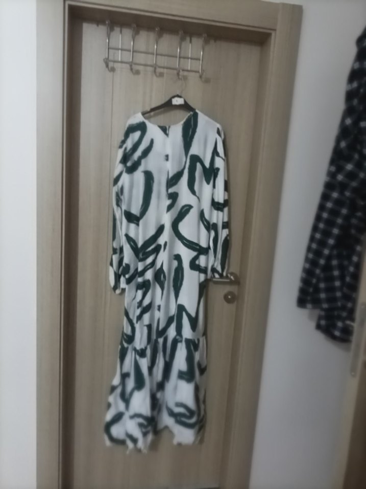 yeşil beyaz Salaş Uzun Kol Elbise - Görsel 4