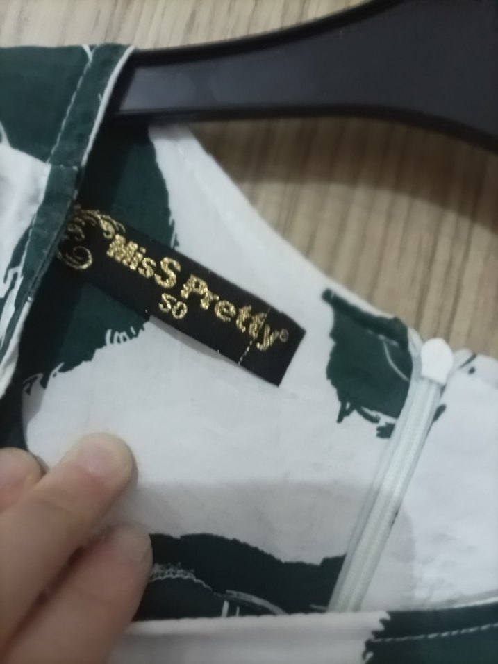 yeşil beyaz Salaş Uzun Kol Elbise - Görsel 5