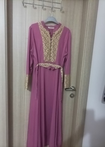 Düğmeli Pembe Uzun Kollu Nakışlı elbise - Görsel 3