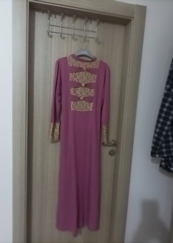 Düğmeli Pembe Uzun Kollu Nakışlı elbise - Görsel 4