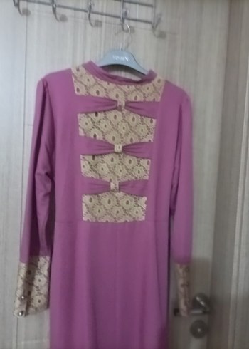 Düğmeli Pembe Uzun Kollu Nakışlı elbise - Görsel 5