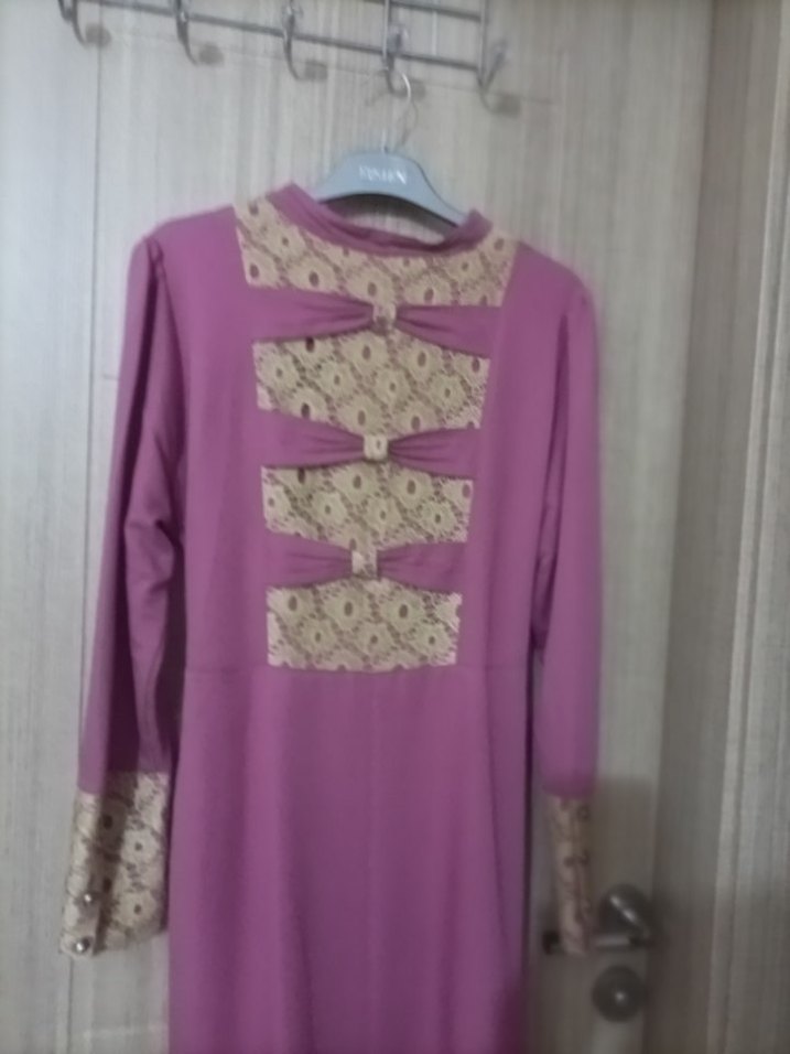 Düğmeli Pembe Uzun Kollu Nakışlı elbise - Görsel 5