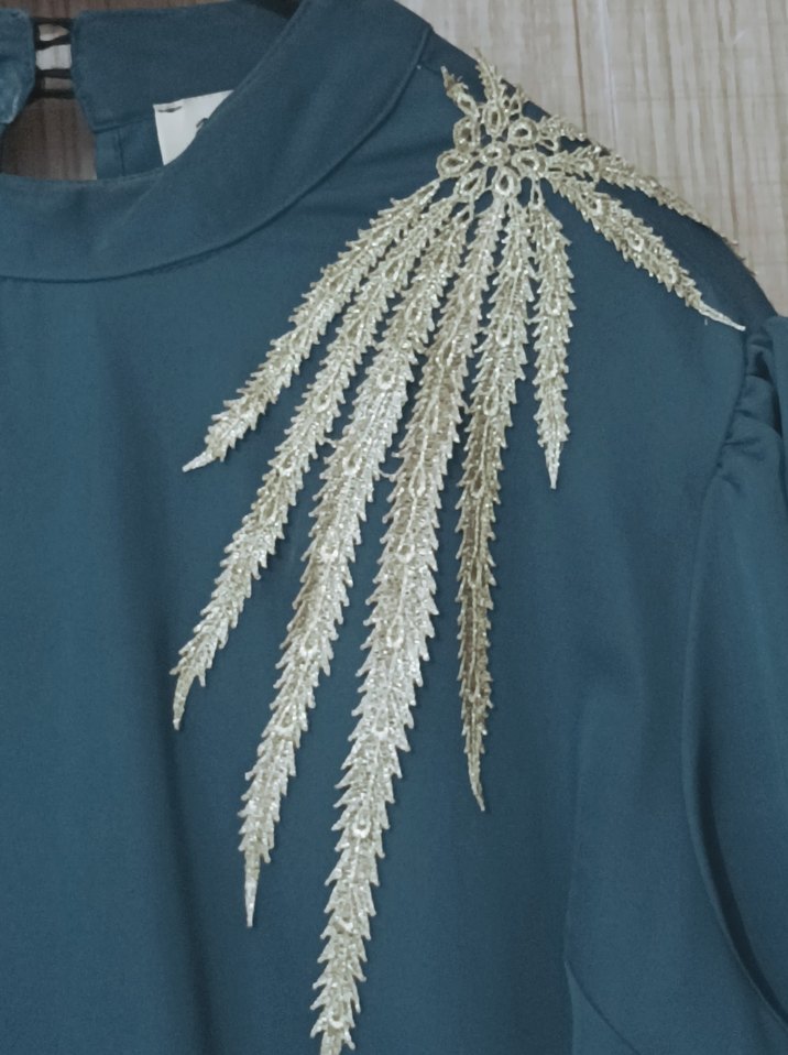 Nakışlı Uzun Kollu Turkuaz Kadın Elbise - Görsel 4