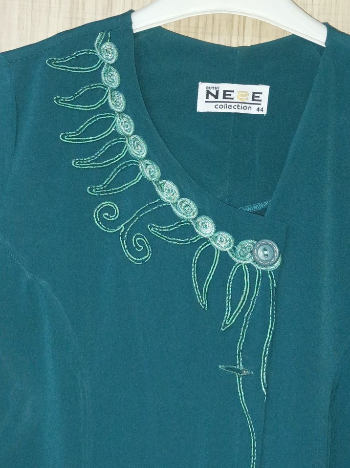 Uzun Turkuaz Kadın tunik Nakışlı - Görsel 2