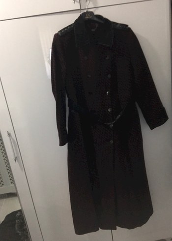 Bordo Uzun Kadın Yün Kaban - Görsel 2