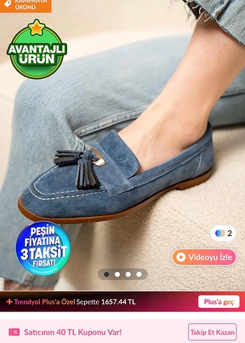 Mavi Süet Püsküllü Kadın Loafer sıfır mağaza ürünü