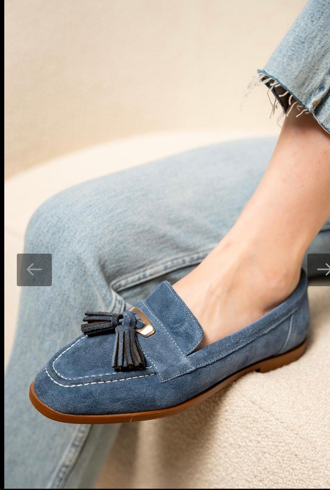 Mavi Süet Püsküllü Kadın Loafer sıfır mağaza ürünü - Görsel 2