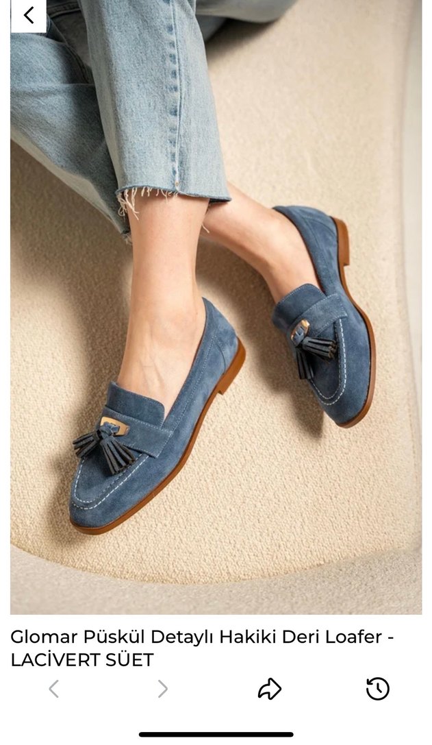 Mavi Süet Püsküllü Kadın Loafer sıfır mağaza ürünü - Görsel 3