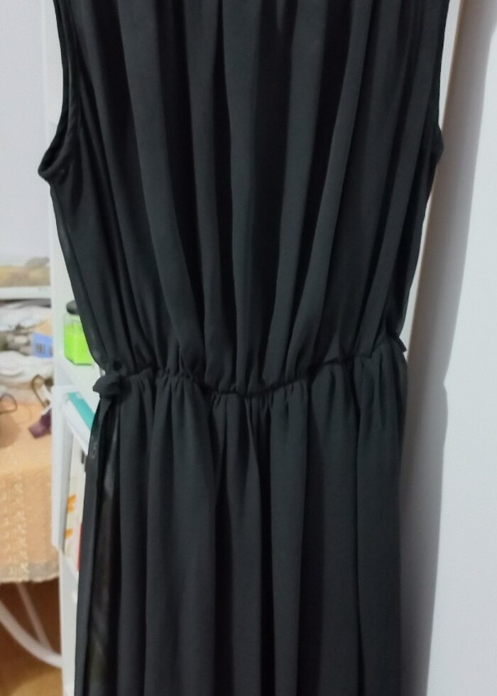 S beden siyah omuzları süslü beli lastikli kendinden kemerli elb - Görsel 2