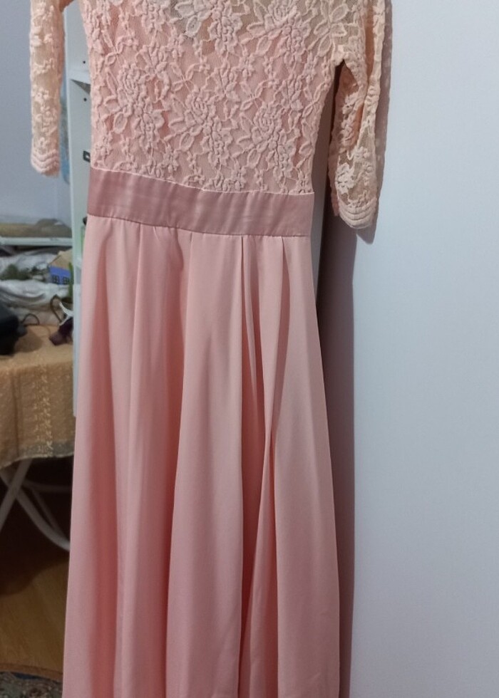 S beden üstü gübürlü pembe uzun abiye - Görsel 3