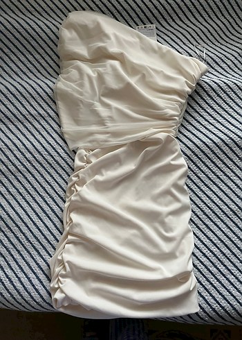 Zara Beyaz Drapeli Straplez Midi Elbise - Görsel 2