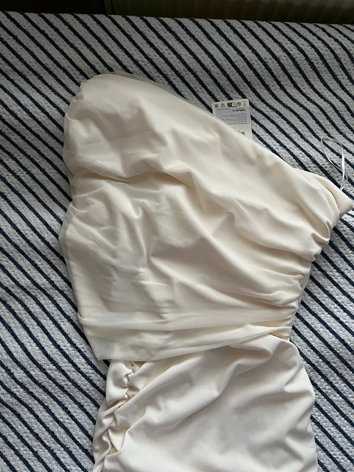 Zara Beyaz Drapeli Straplez Midi Elbise - Görsel 4