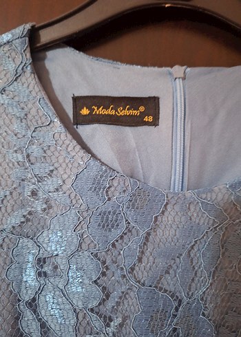 Mavi Nakışlı Uzun Kollu Abiye Elbise - Görsel 4