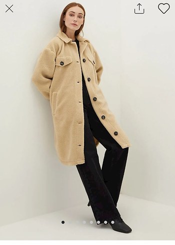 Düğmeli Bej Uzun Kaban - Görsel 4