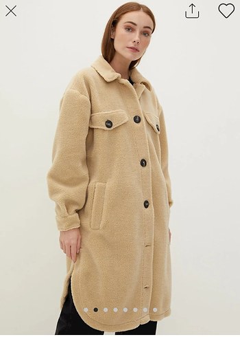 Düğmeli Bej Uzun Kaban - Görsel 2