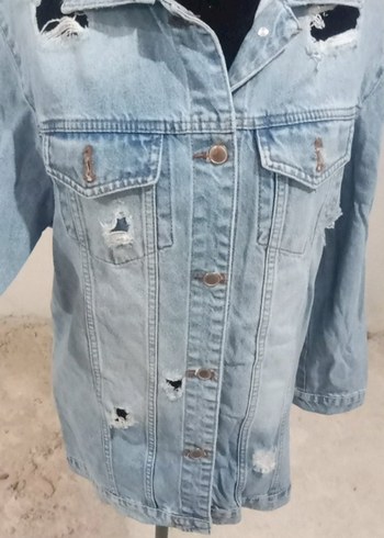 Düğmeli Gevşek Kesim Kadın Kot Ceket - Görsel 3