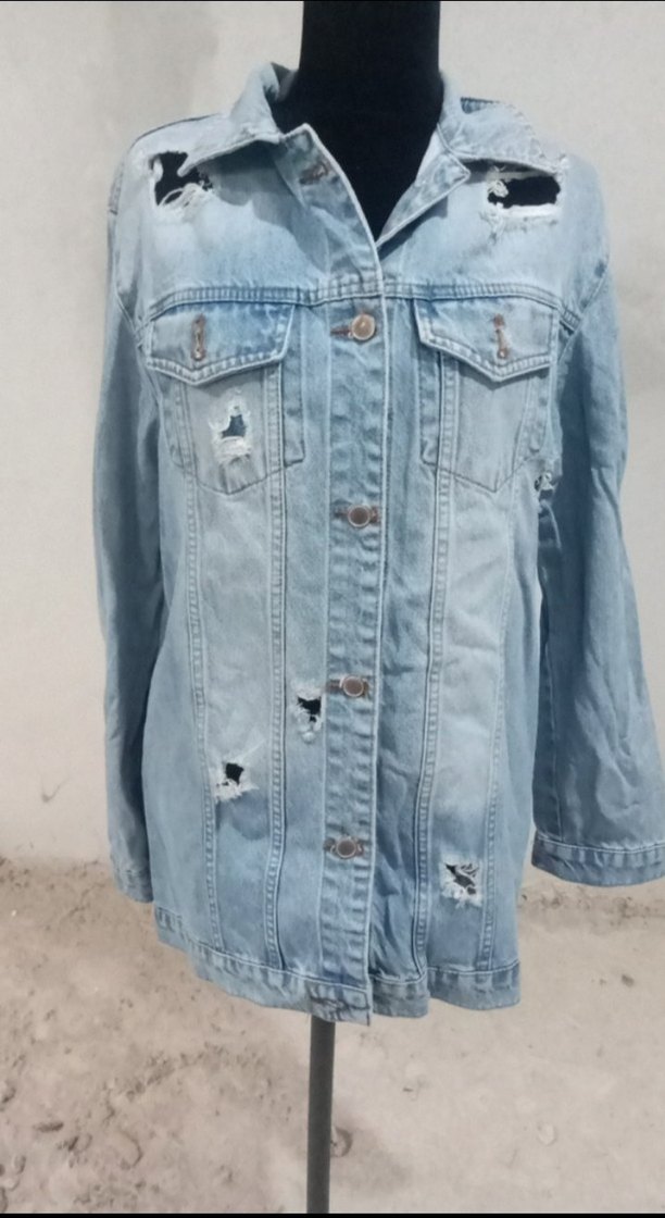 Düğmeli Gevşek Kesim Kadın Kot Ceket - Görsel 2