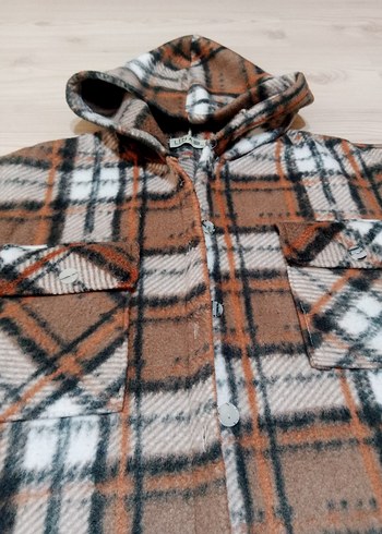 Kahverengi Ekose Kadın polar gömlek - Görsel 4