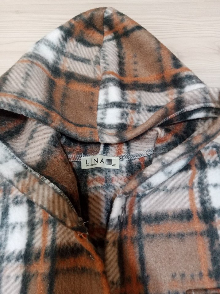 Kahverengi Ekose Kadın polar gömlek - Görsel 5