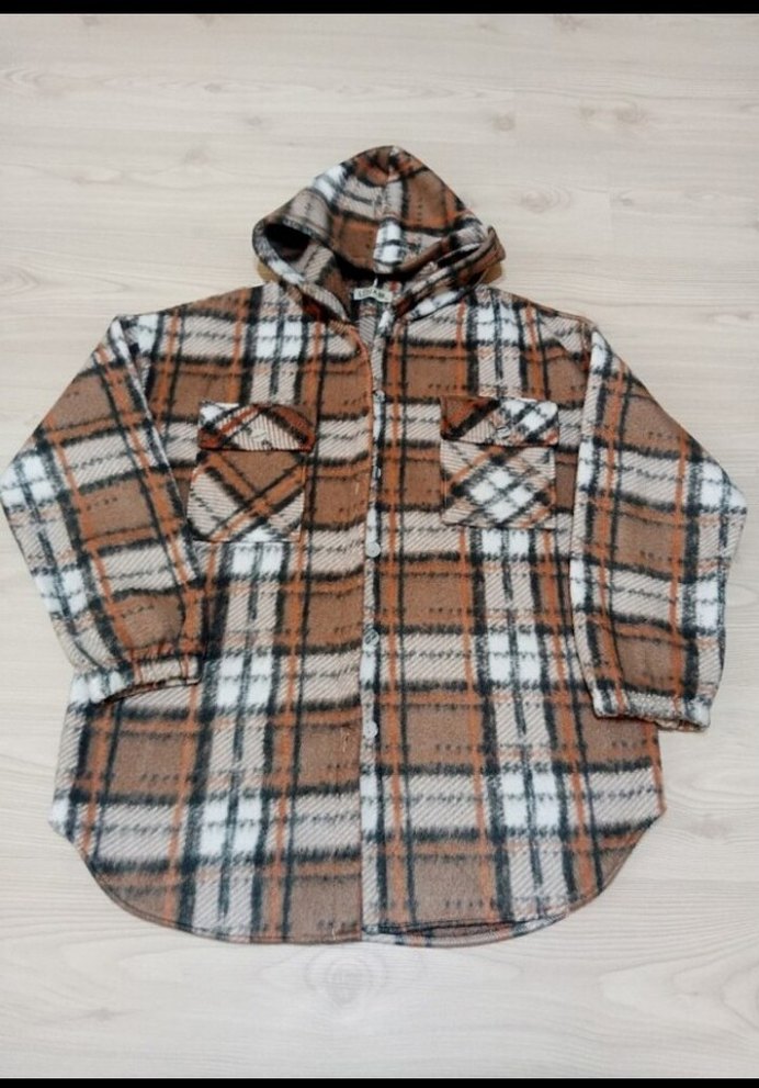 Kahverengi Ekose Kadın polar gömlek - Görsel 2