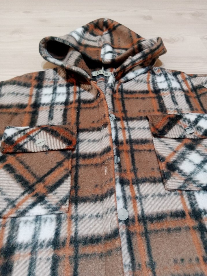 Kahverengi Ekose Kadın polar gömlek - Görsel 4