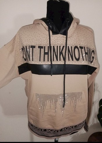 Bej Kapüşonlu Kadın Sweatshirt - Görsel 2