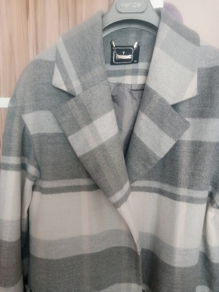 Y LONDON Gri Ekose Desenli Kadın Kaban - Görsel 3