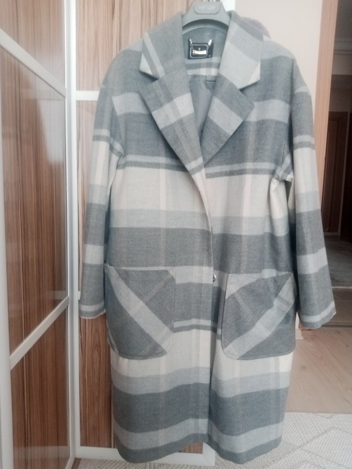 Y LONDON Gri Ekose Desenli Kadın Kaban - Görsel 2