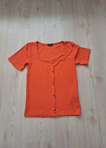 #Turuncu #Düğmeli #Kısa #Kollu #Kadın #Bluz - Görsel 2