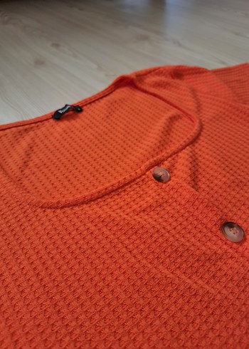 #Turuncu #Düğmeli #Kısa #Kollu #Kadın #Bluz - Görsel 3