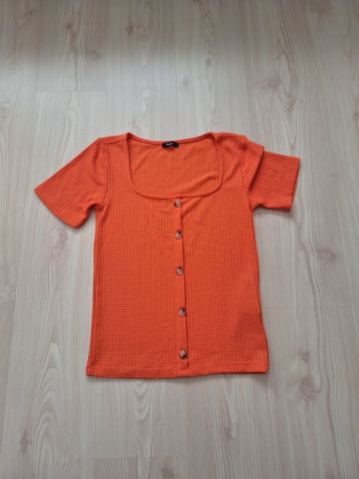 #Turuncu #Düğmeli #Kısa #Kollu #Kadın #Bluz - Görsel 2