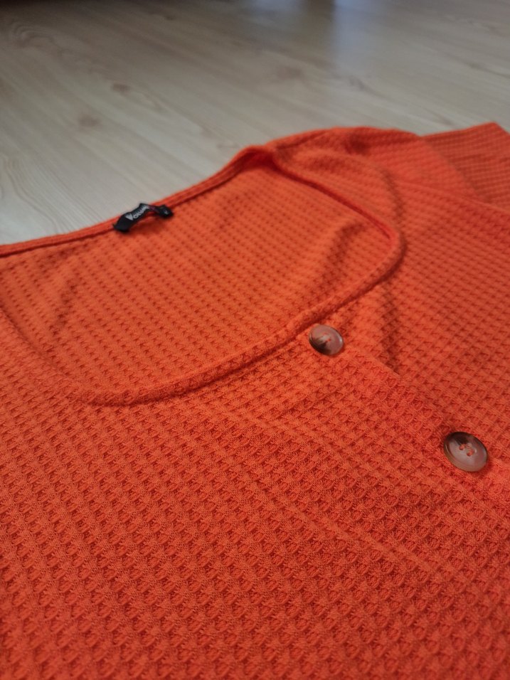 #Turuncu #Düğmeli #Kısa #Kollu #Kadın #Bluz - Görsel 3