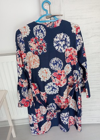 m Beden mavi Renk Renkli Desenli Pamuklu Midi Kadın Kimono