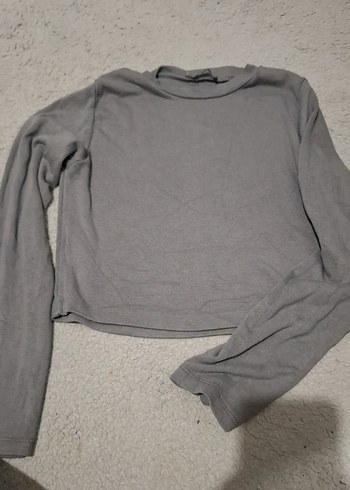 Bershka Gri Bisiklet Yaka Crop Ust