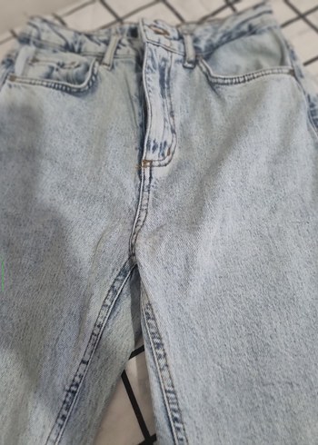 34 Beden mavi Renk Kadın Gri Mavi Yırtmaçlı Midi Denim Pantolon