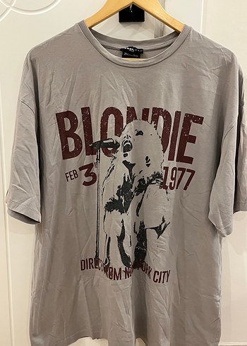 Defacto Blondie Baskili Gri Oversize Tisort