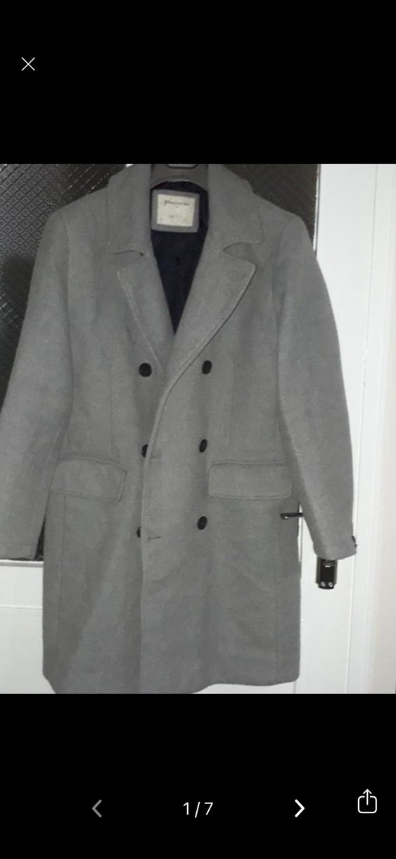 Stradivarius Gri Çift Düğmeli Kaban - Görsel 3