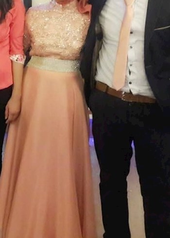 Pembe Drapeli Uzun Abiye Elbise