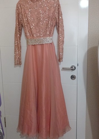 Abiye Pembe Drapeli Uzun Abiye Elbise