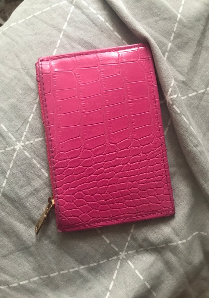 Parlak Pembe Yılan Derisi Desenli Deri Cüzdan - Görsel 3