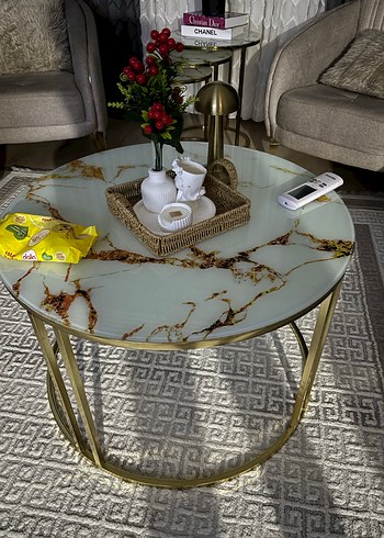 Beyaz Mermer Desenli Yuvarlak Orta Sehpa - Görsel 2