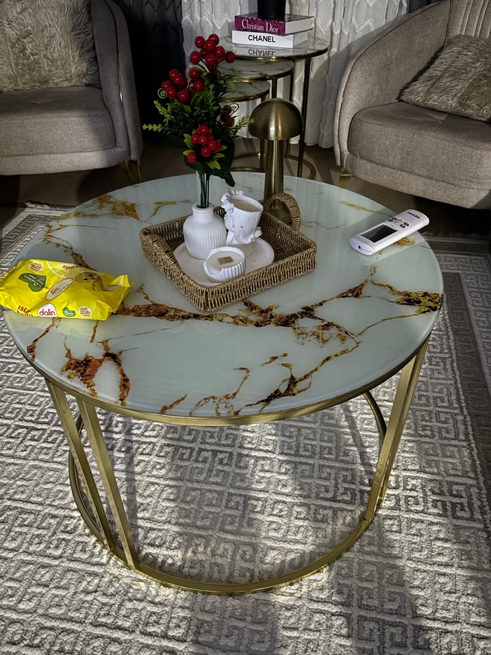 Beyaz Mermer Desenli Yuvarlak Orta Sehpa - Görsel 2