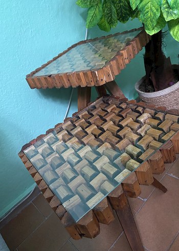 Kahverengi Kareli Ahşap Platform Sehpa - Görsel 4