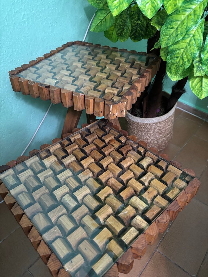 Kahverengi Kareli Ahşap Platform Sehpa - Görsel 3