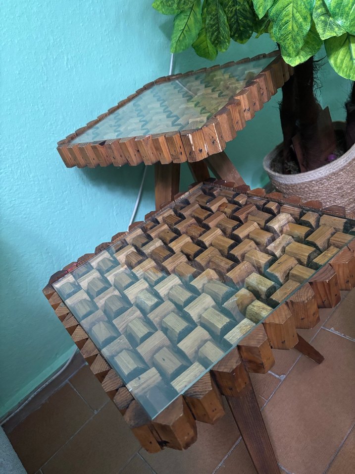 Kahverengi Kareli Ahşap Platform Sehpa - Görsel 4